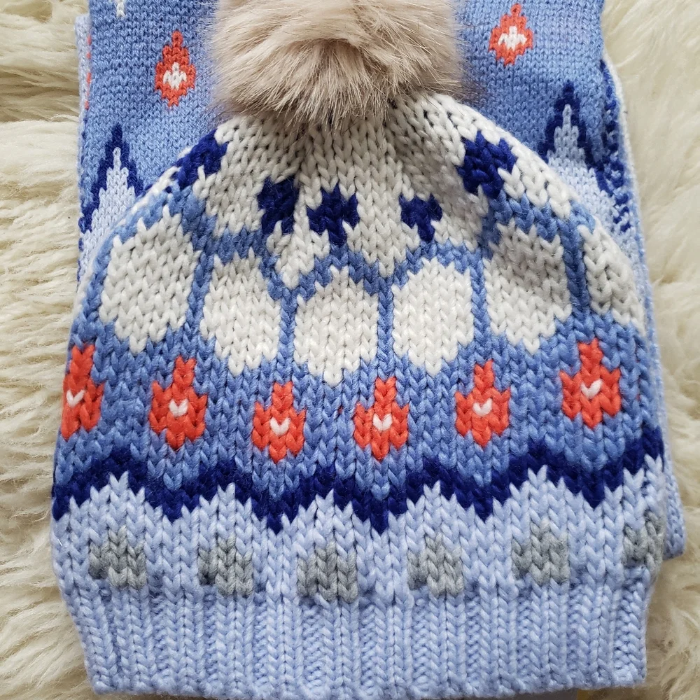 Lands' End Kids Fair Isle Cute Scarf and Hat Set NWT